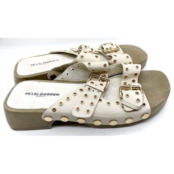 Kelsi Dagger Brooklyn Jolt Studded Heeled Sandals Creme Anthropology Size 8.5 - Picture 4 of 8